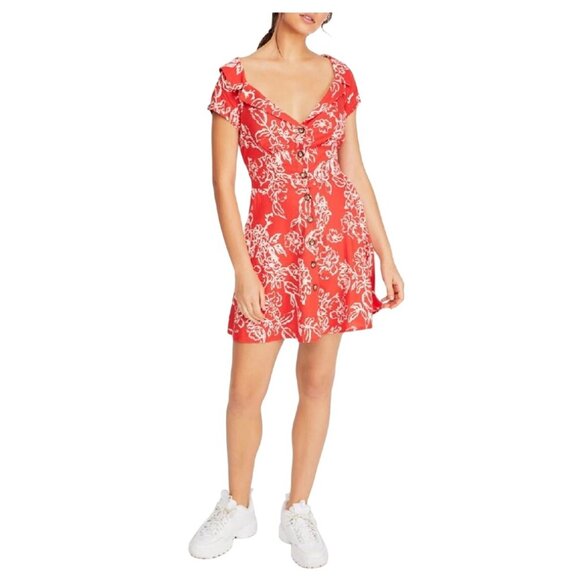 Free People  Women’s Size 10 A Thing Called Love Linen Blend Mini Dress Red - Picture 10 of 16